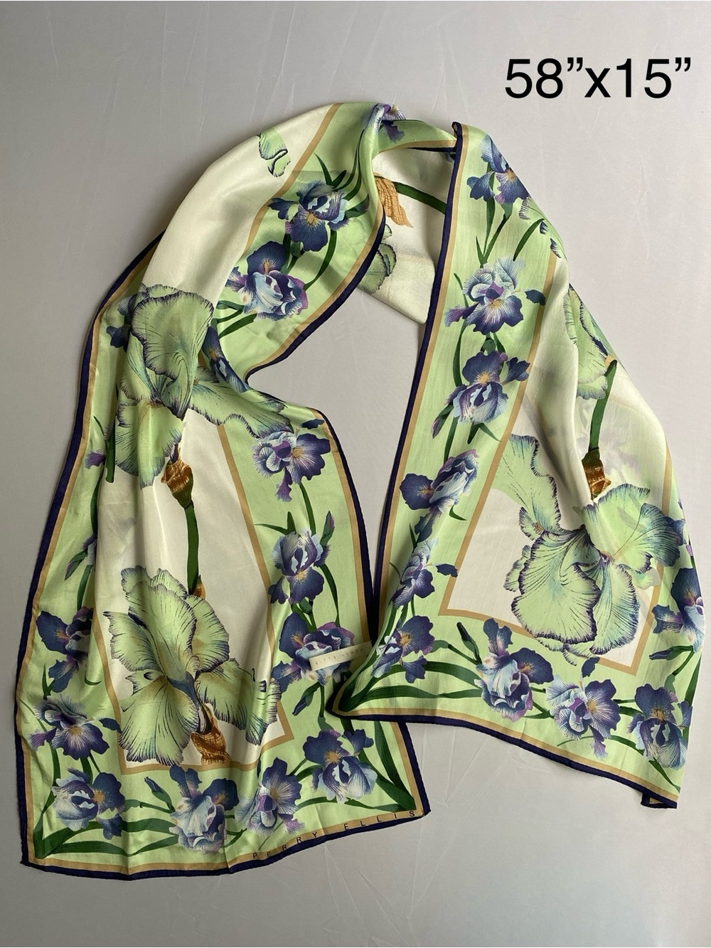 Stunning Perry Ellis Vintage Silk Scarf with Irises